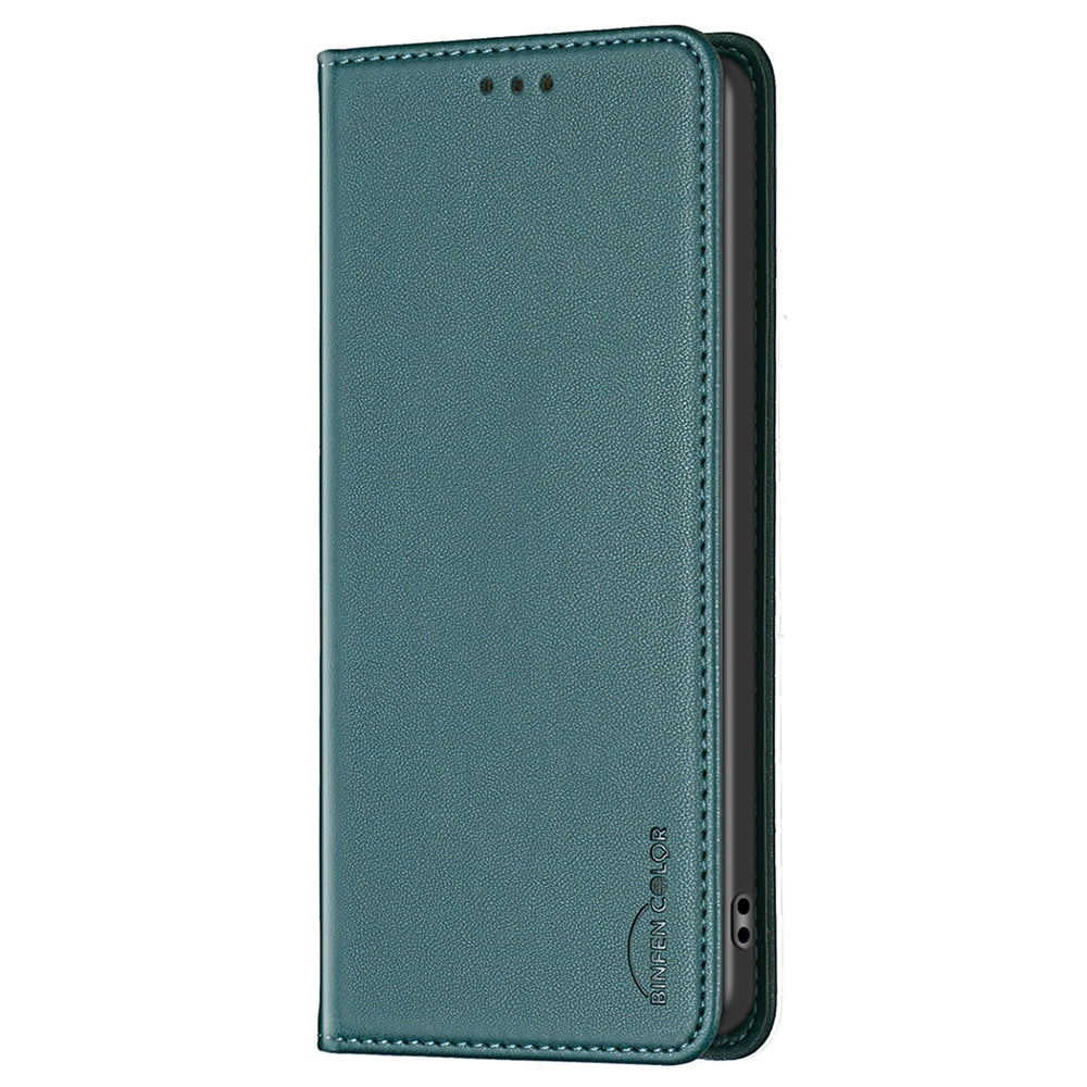 BINFEN COLOR BF18 For Samsung Galaxy F34 5G / M34 5G Leather Phone Case Card Holder Foldable Stand Cover - Green