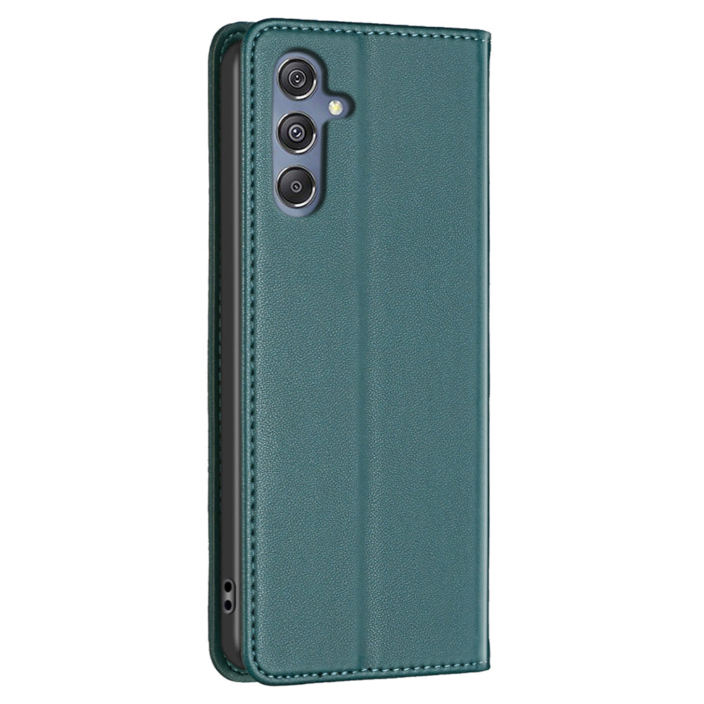 BINFEN COLOR BF18 For Samsung Galaxy F34 5G / M34 5G Leather Phone Case Card Holder Foldable Stand Cover - Green