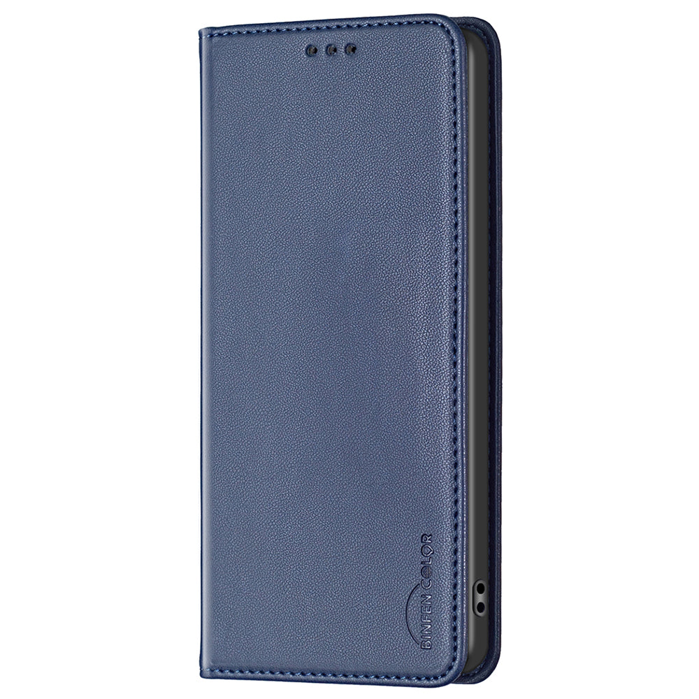 BINFEN COLOR BF18 For Samsung Galaxy F34 5G / M34 5G Leather Phone Case Card Holder Foldable Stand Cover - Blue