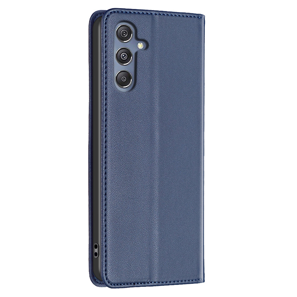 BINFEN COLOR BF18 For Samsung Galaxy F34 5G / M34 5G Leather Phone Case Card Holder Foldable Stand Cover - Blue