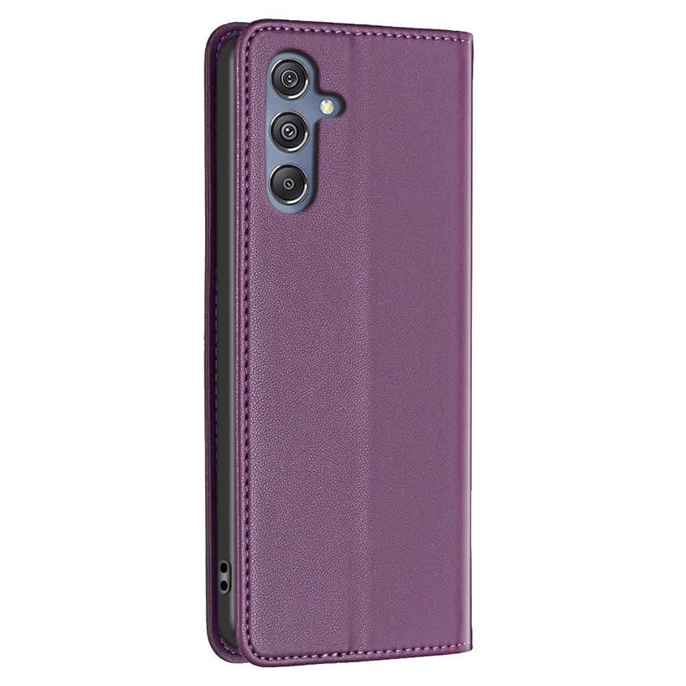 BINFEN COLOR BF18 For Samsung Galaxy F34 5G / M34 5G Leather Phone Case Card Holder Foldable Stand Cover - Dark Purple