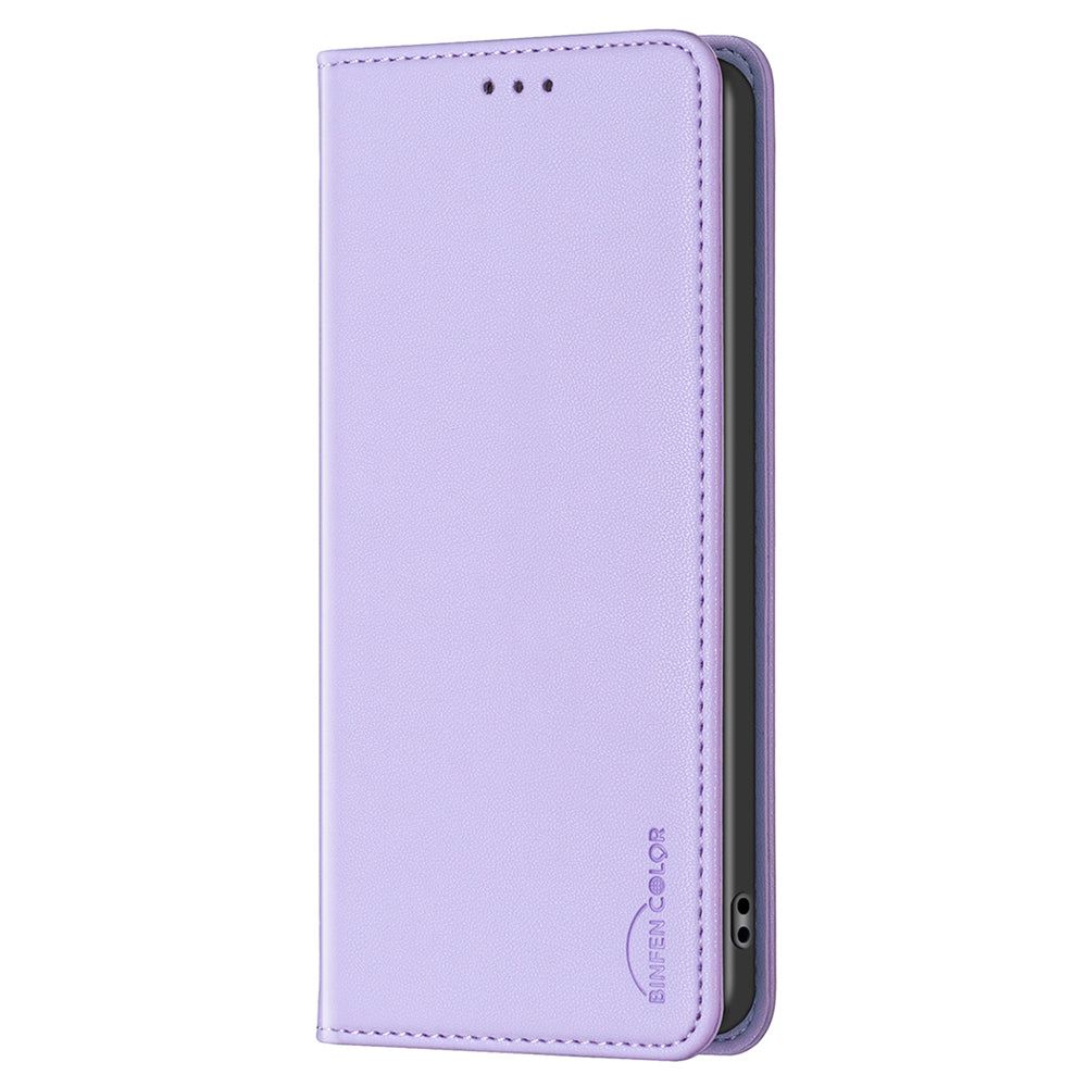 BINFEN COLOR BF18 For Samsung Galaxy F34 5G / M34 5G Leather Phone Case Card Holder Foldable Stand Cover - Purple