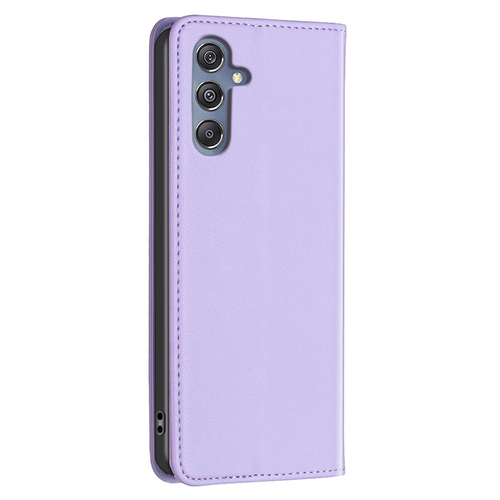 BINFEN COLOR BF18 For Samsung Galaxy F34 5G / M34 5G Leather Phone Case Card Holder Foldable Stand Cover - Purple