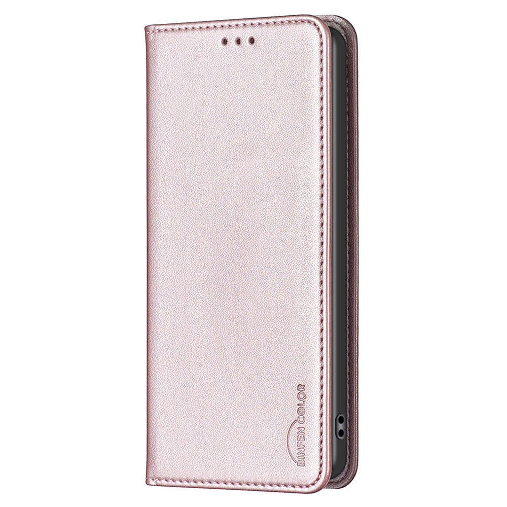 BINFEN COLOR BF18 For Samsung Galaxy F34 5G / M34 5G Leather Phone Case Card Holder Foldable Stand Cover - Rose Gold