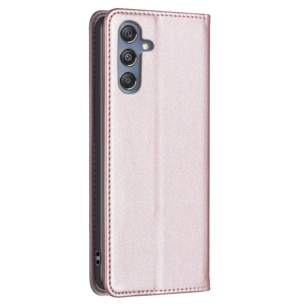 BINFEN COLOR BF18 For Samsung Galaxy F34 5G / M34 5G Leather Phone Case Card Holder Foldable Stand Cover - Rose Gold