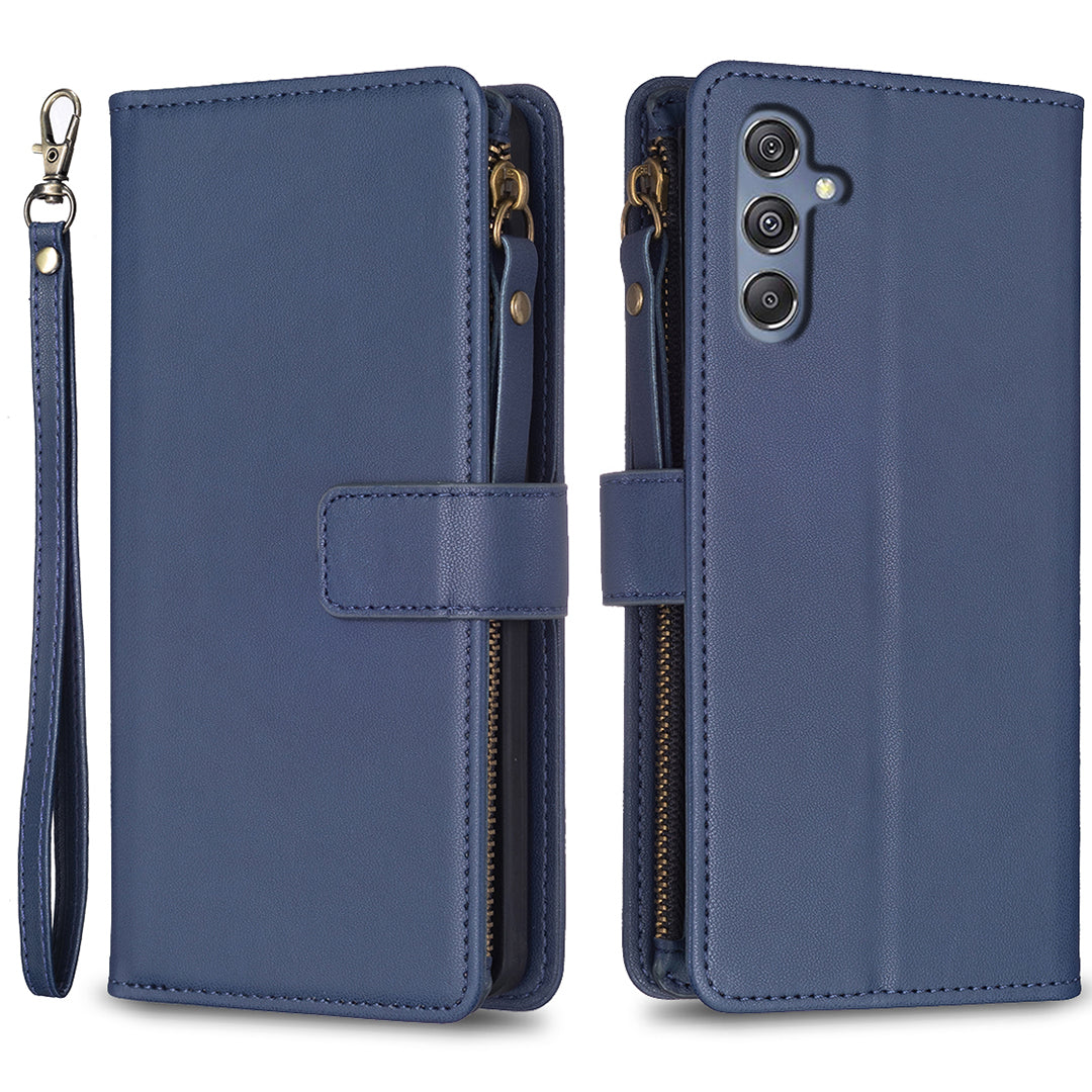 BF Style-19 for Samsung Galaxy F34 5G / M34 5G Wallet Phone Case PU Leather Stand Zipper Pocket Cover - Blue