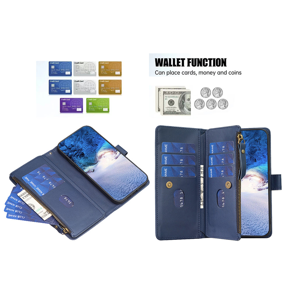 BF Style-19 for Samsung Galaxy F34 5G / M34 5G Wallet Phone Case PU Leather Stand Zipper Pocket Cover - Blue