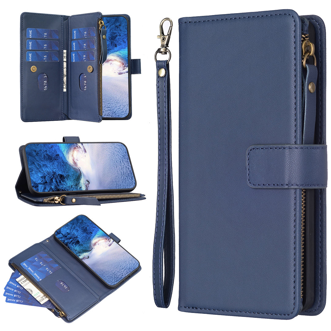 BF Style-19 for Samsung Galaxy F34 5G / M34 5G Wallet Phone Case PU Leather Stand Zipper Pocket Cover - Blue