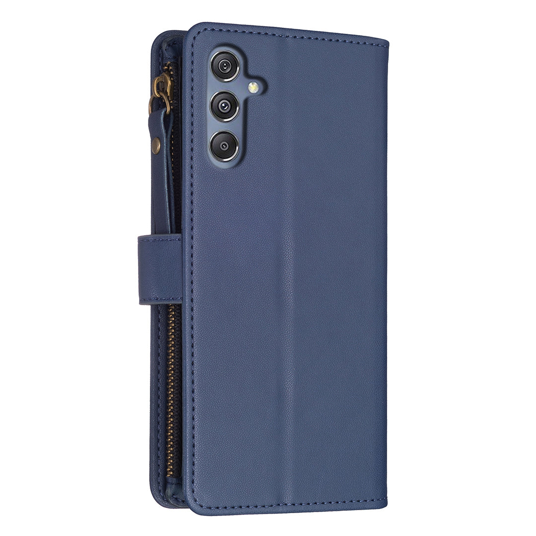 BF Style-19 for Samsung Galaxy F34 5G / M34 5G Wallet Phone Case PU Leather Stand Zipper Pocket Cover - Blue