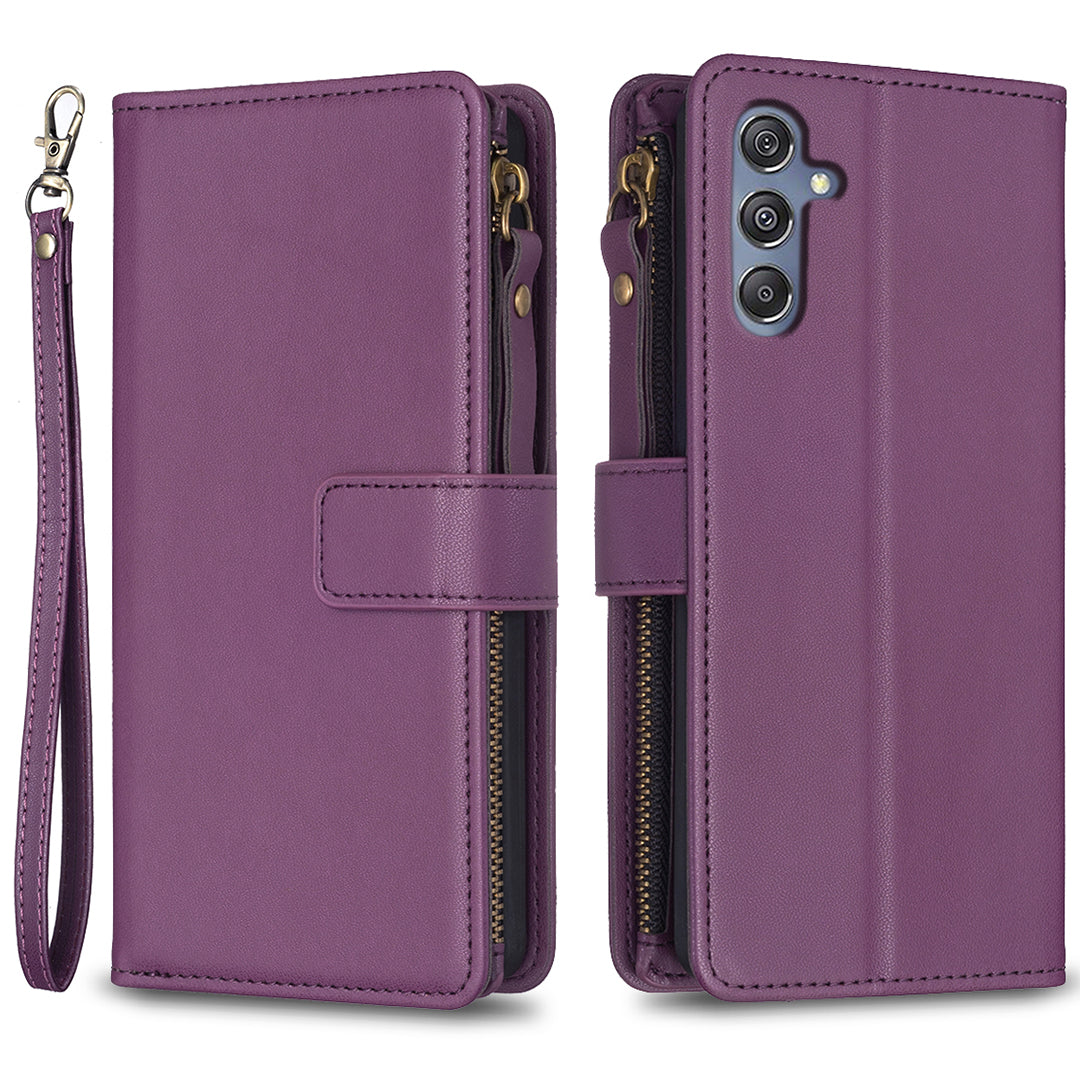 BF Style-19 for Samsung Galaxy F34 5G / M34 5G Wallet Phone Case PU Leather Stand Zipper Pocket Cover - Dark Purple