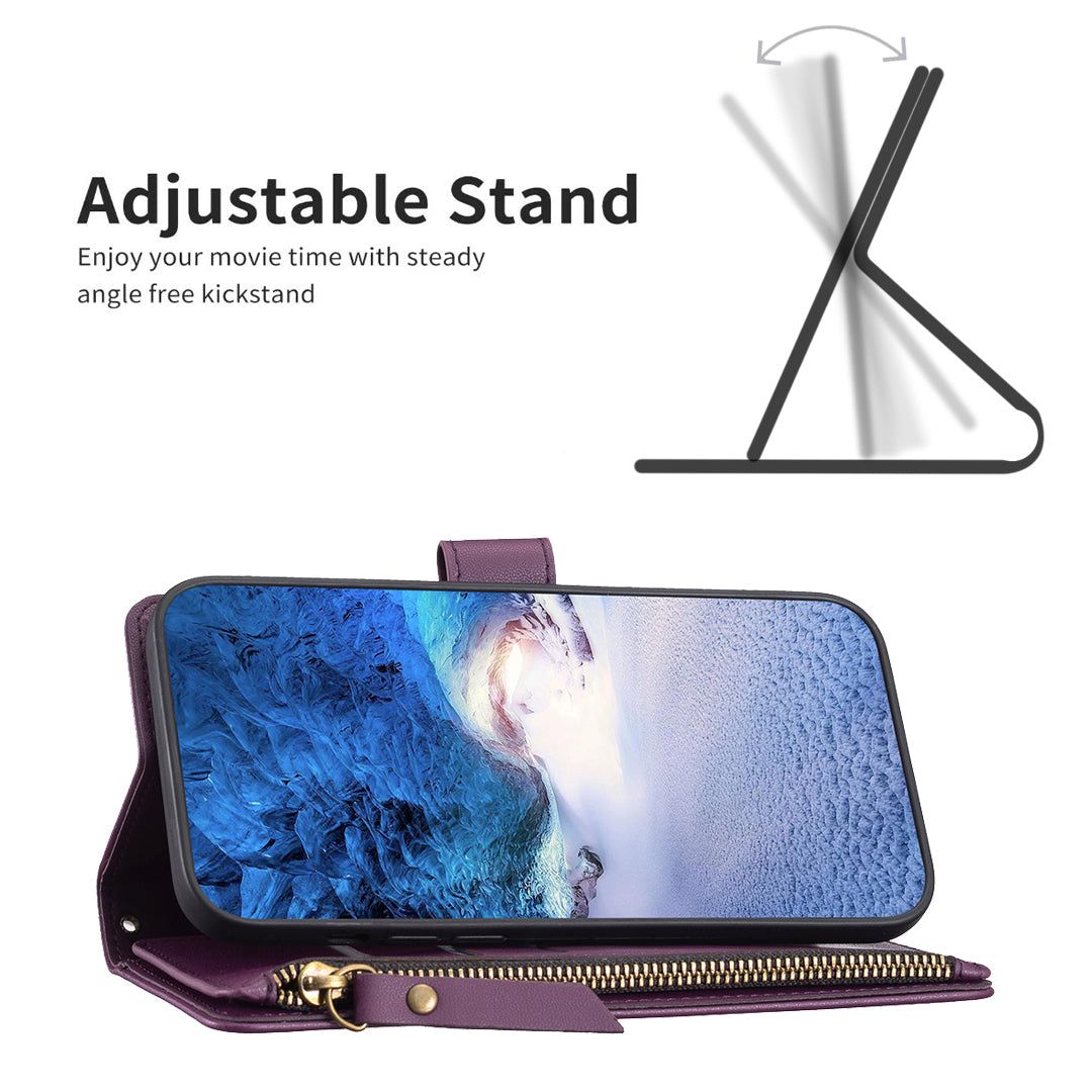 BF Style-19 for Samsung Galaxy F34 5G / M34 5G Wallet Phone Case PU Leather Stand Zipper Pocket Cover - Dark Purple