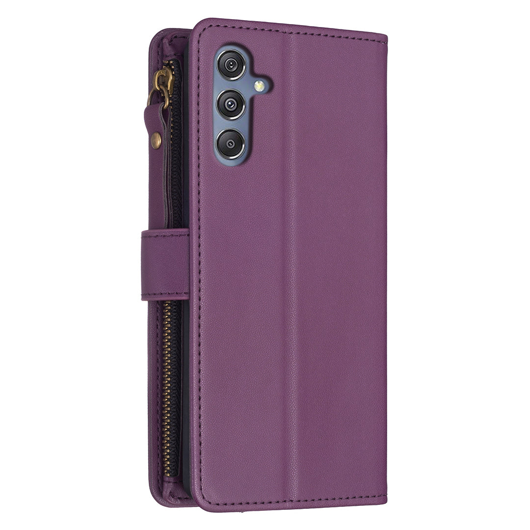 BF Style-19 for Samsung Galaxy F34 5G / M34 5G Wallet Phone Case PU Leather Stand Zipper Pocket Cover - Dark Purple