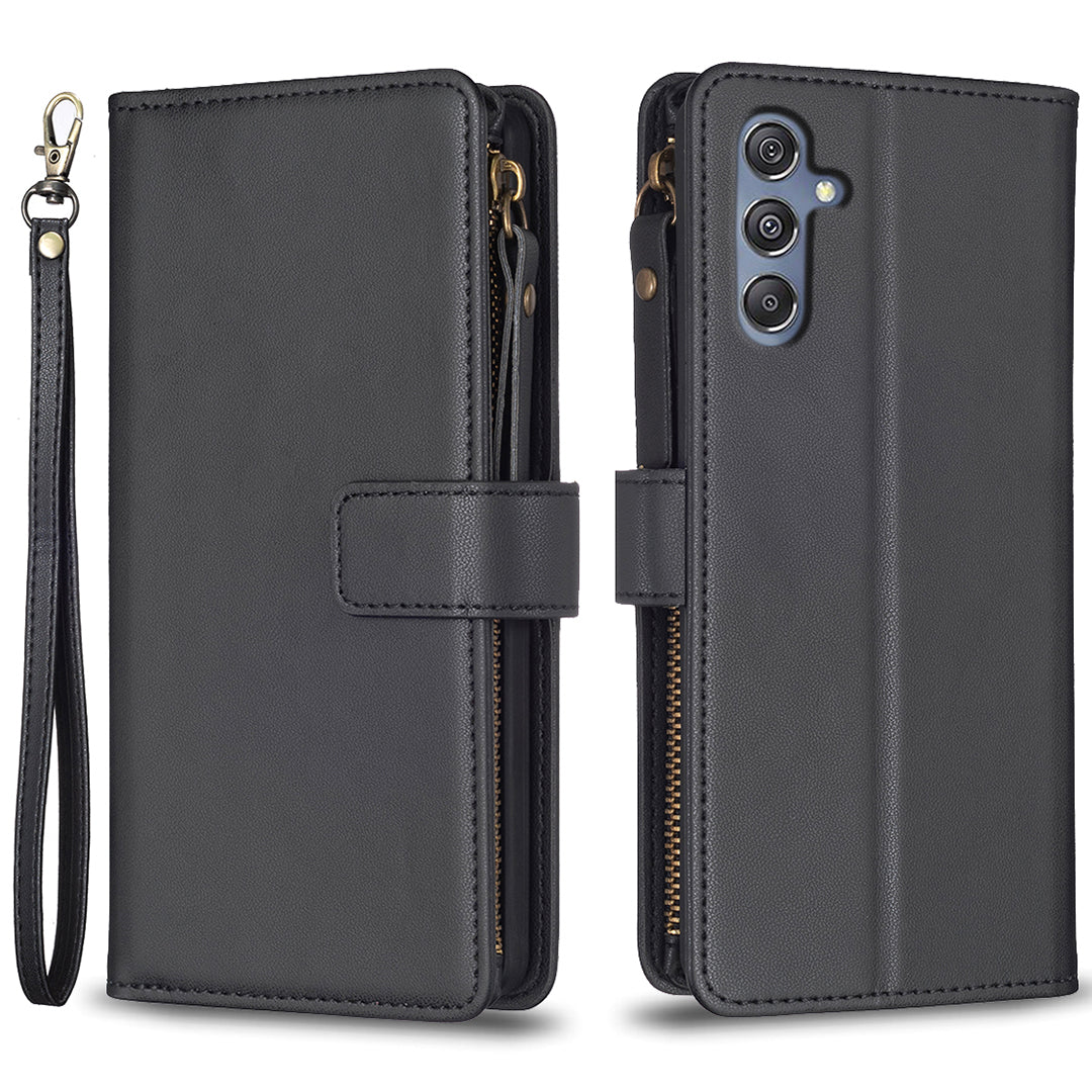 BF Style-19 for Samsung Galaxy F34 5G / M34 5G Wallet Phone Case PU Leather Stand Zipper Pocket Cover - Black