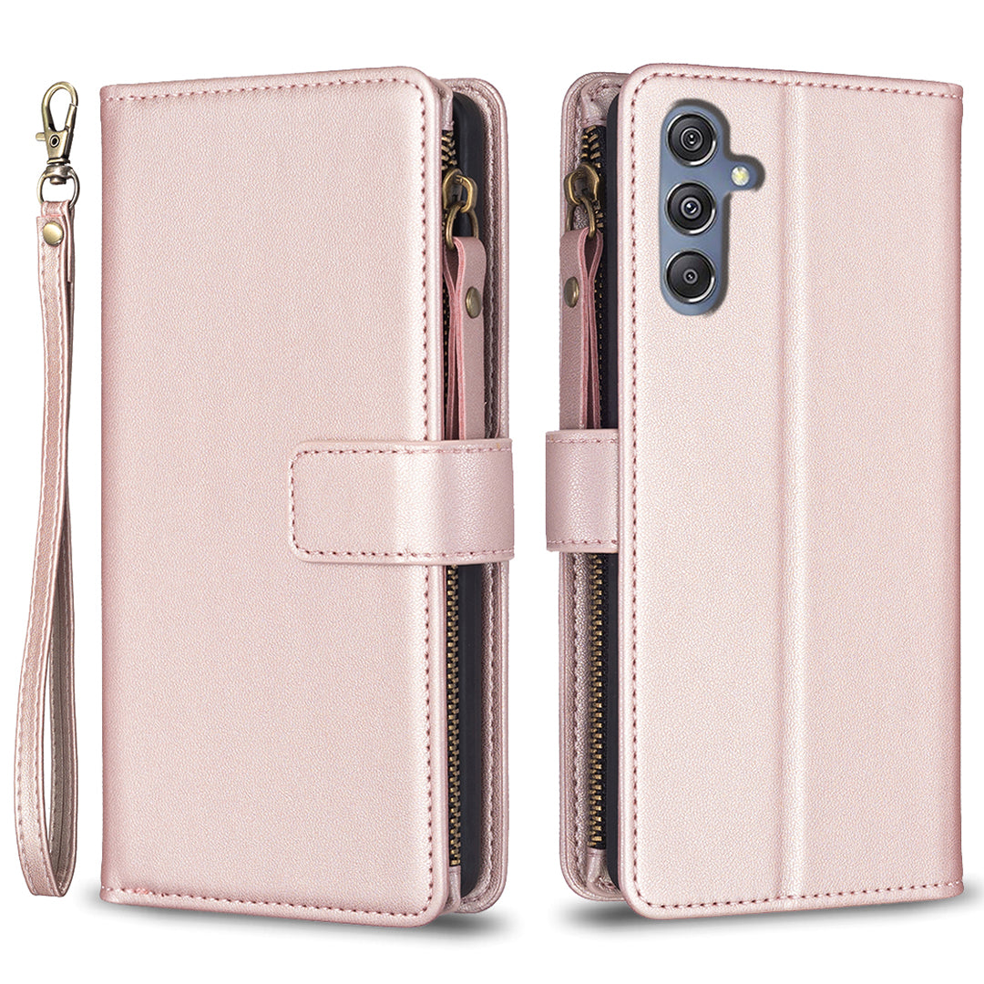 BF Style-19 for Samsung Galaxy F34 5G / M34 5G Wallet Phone Case PU Leather Stand Zipper Pocket Cover - Rose Gold