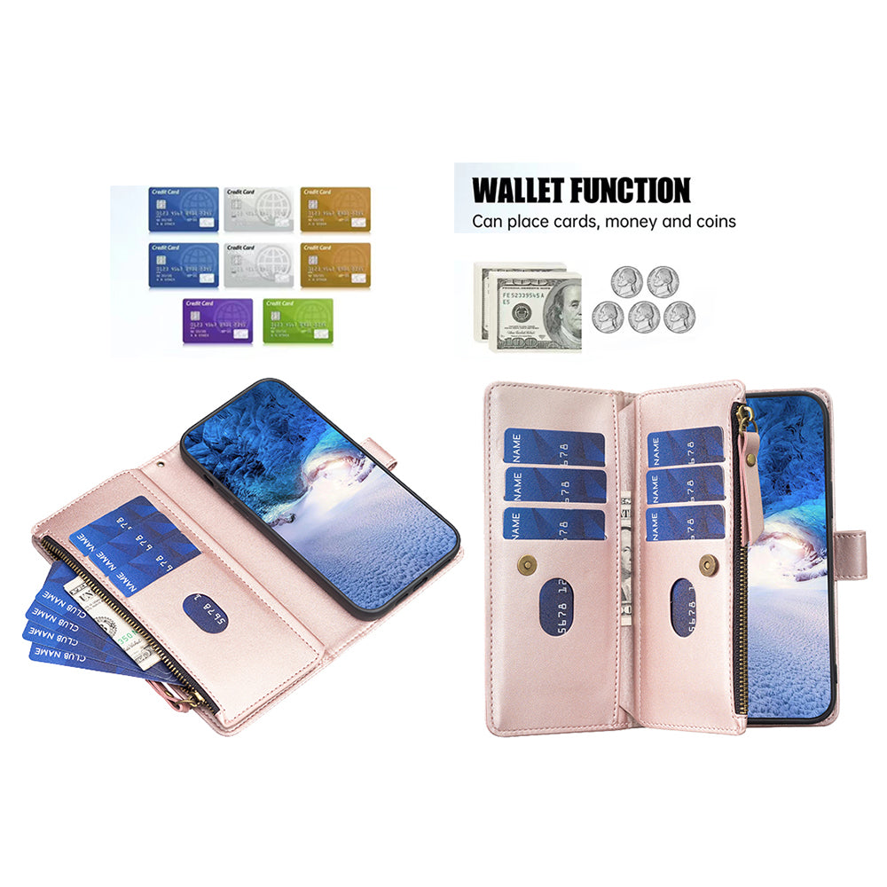 BF Style-19 for Samsung Galaxy F34 5G / M34 5G Wallet Phone Case PU Leather Stand Zipper Pocket Cover - Rose Gold