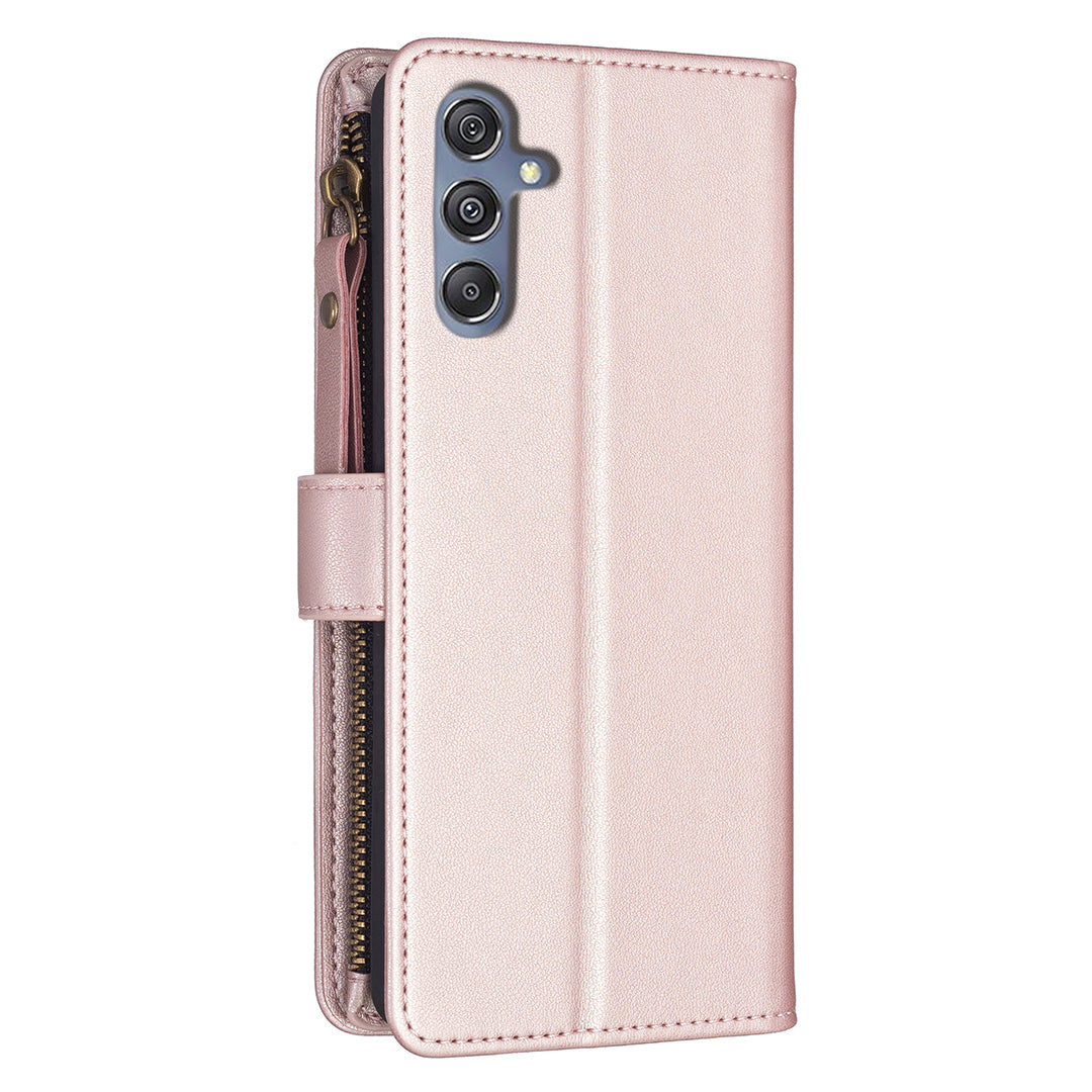 BF Style-19 for Samsung Galaxy F34 5G / M34 5G Wallet Phone Case PU Leather Stand Zipper Pocket Cover - Rose Gold