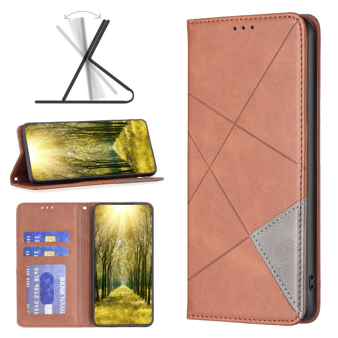 For Samsung Galaxy F34 5G / M34 5G Stand Flip Cover PU Leather Imprinted Line Phone Case with Card Slots - Brown