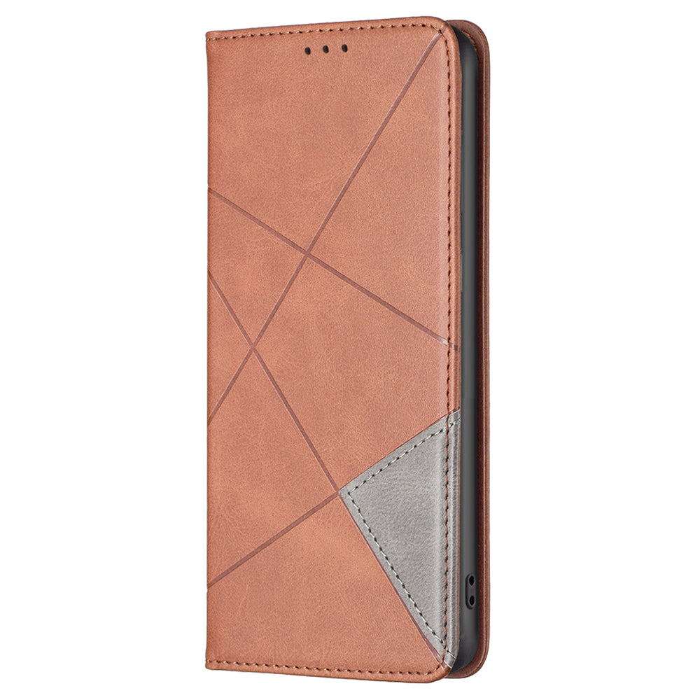 For Samsung Galaxy F34 5G / M34 5G Stand Flip Cover PU Leather Imprinted Line Phone Case with Card Slots - Brown