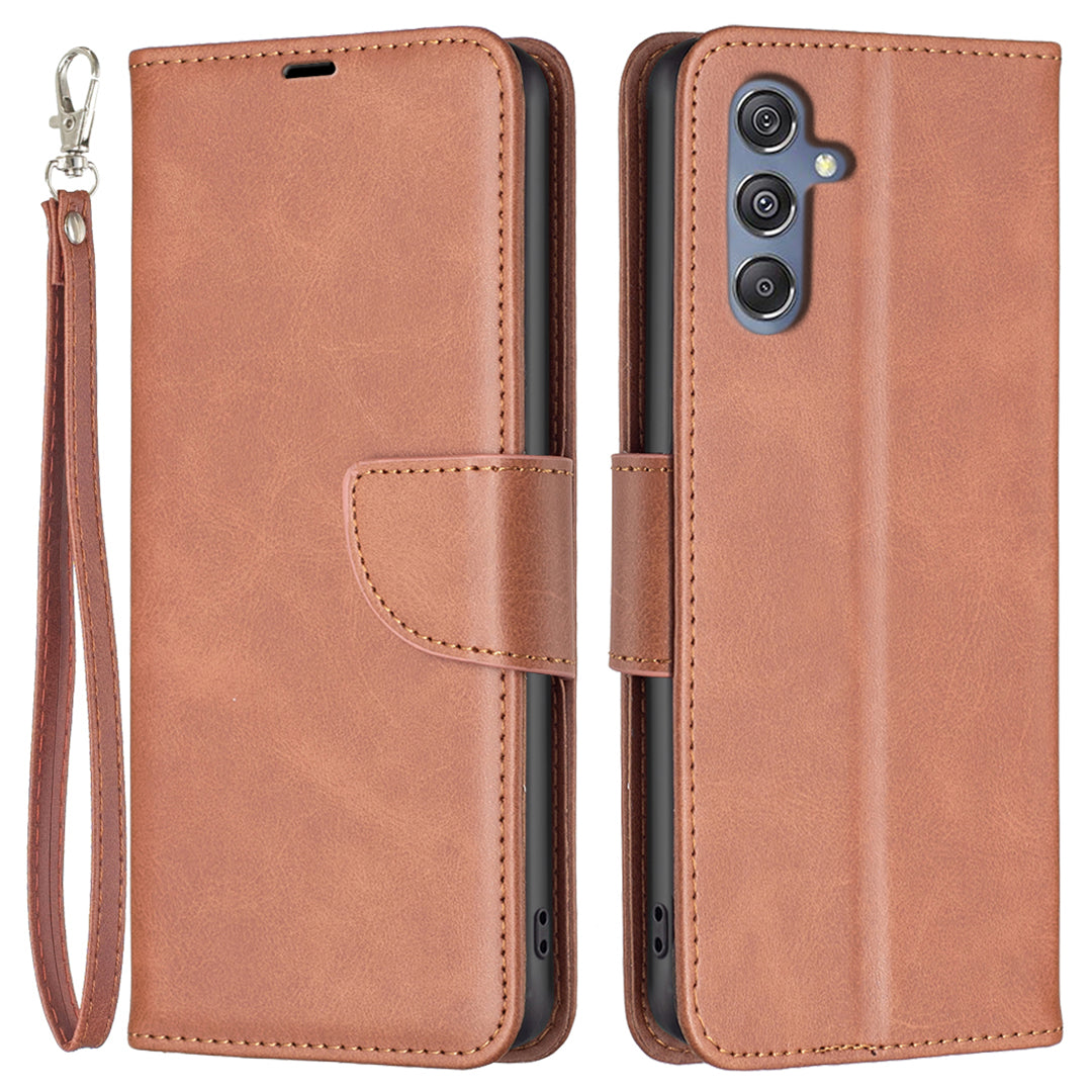 Phone Case for Samsung Galaxy F34 5G / M34 5G , Solid Color Wallet Stand PU Leather+TPU Cover - Brown