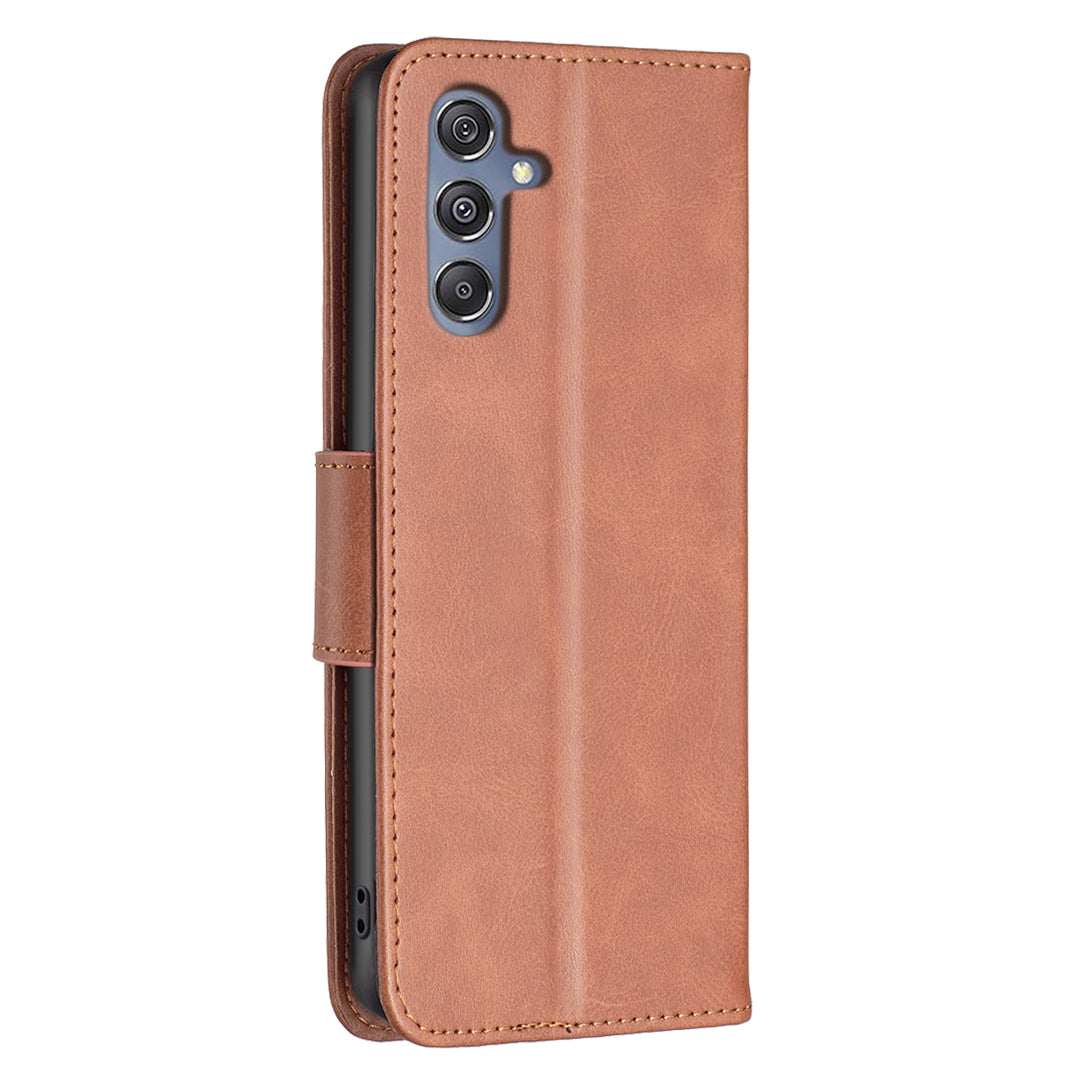 Phone Case for Samsung Galaxy F34 5G / M34 5G , Solid Color Wallet Stand PU Leather+TPU Cover - Brown