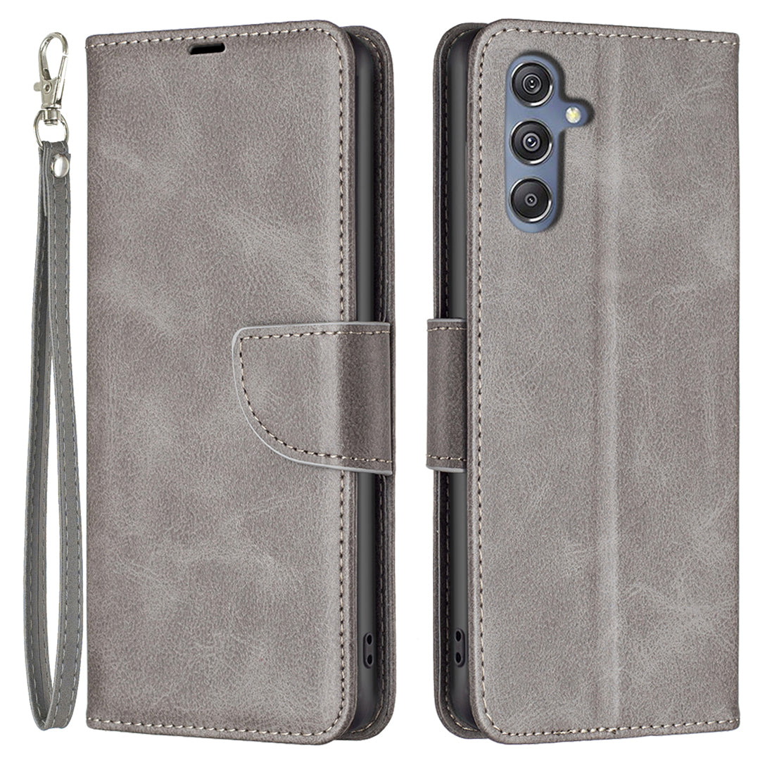 Phone Case for Samsung Galaxy F34 5G / M34 5G , Solid Color Wallet Stand PU Leather+TPU Cover - Grey