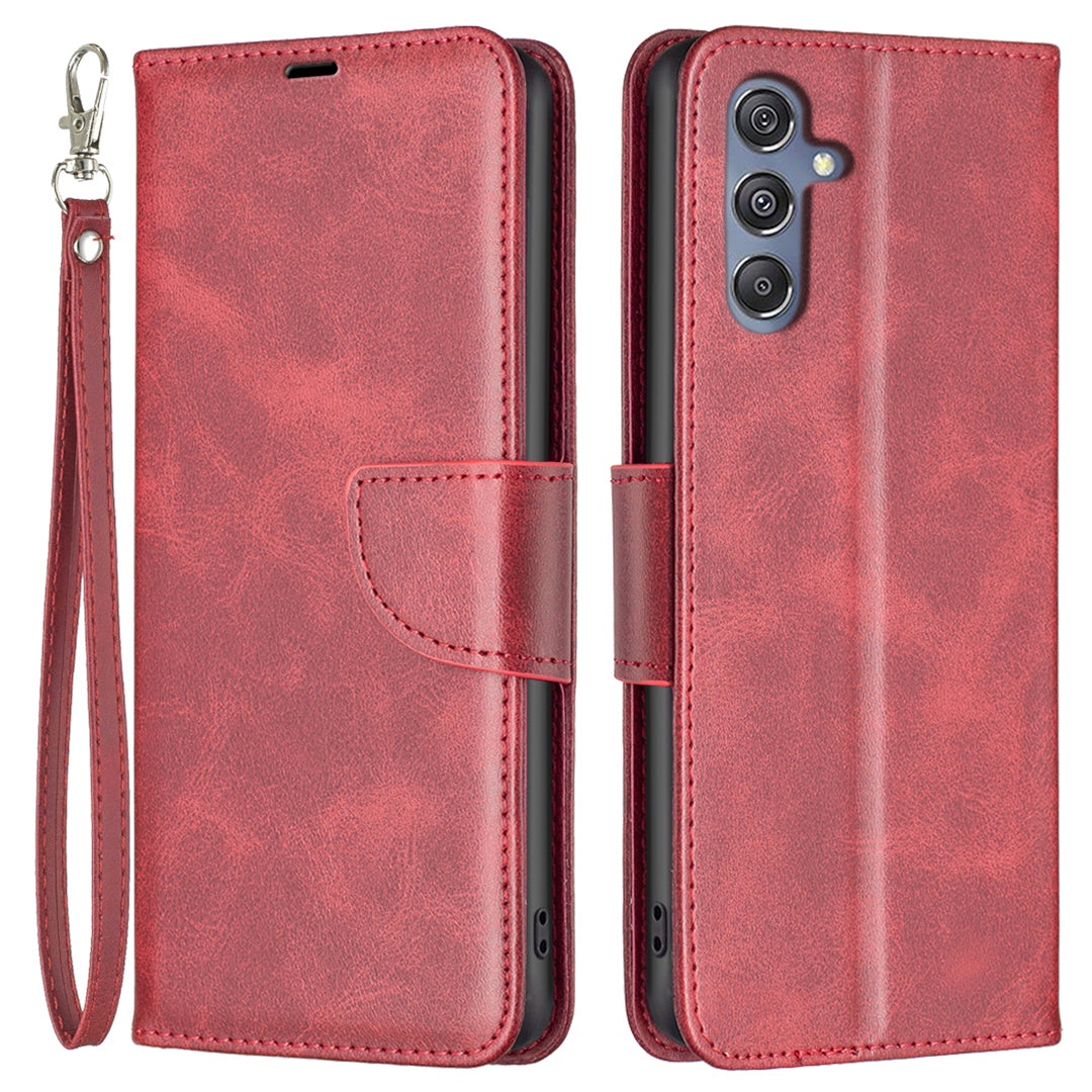 Phone Case for Samsung Galaxy F34 5G / M34 5G , Solid Color Wallet Stand PU Leather+TPU Cover - Red