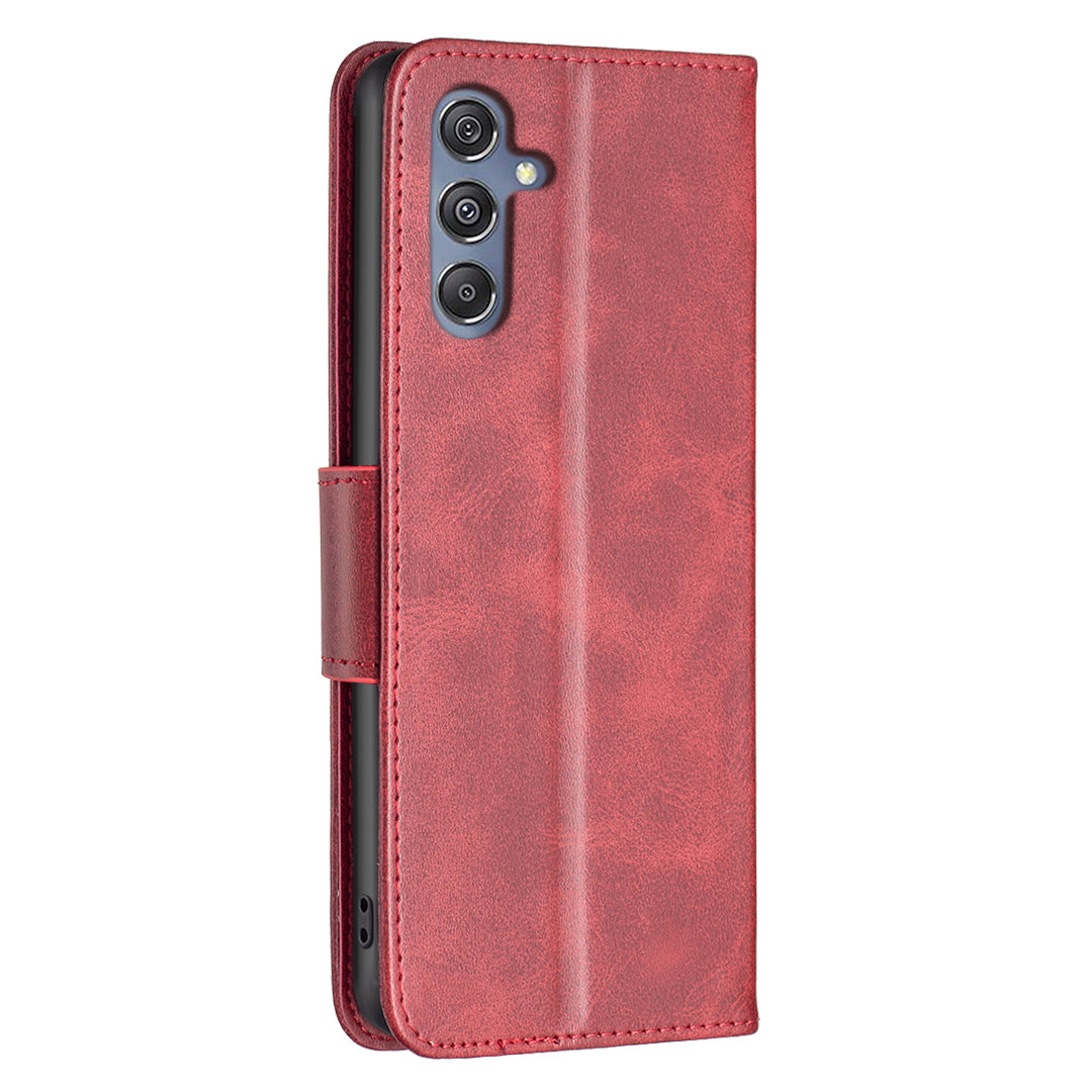 Phone Case for Samsung Galaxy F34 5G / M34 5G , Solid Color Wallet Stand PU Leather+TPU Cover - Red