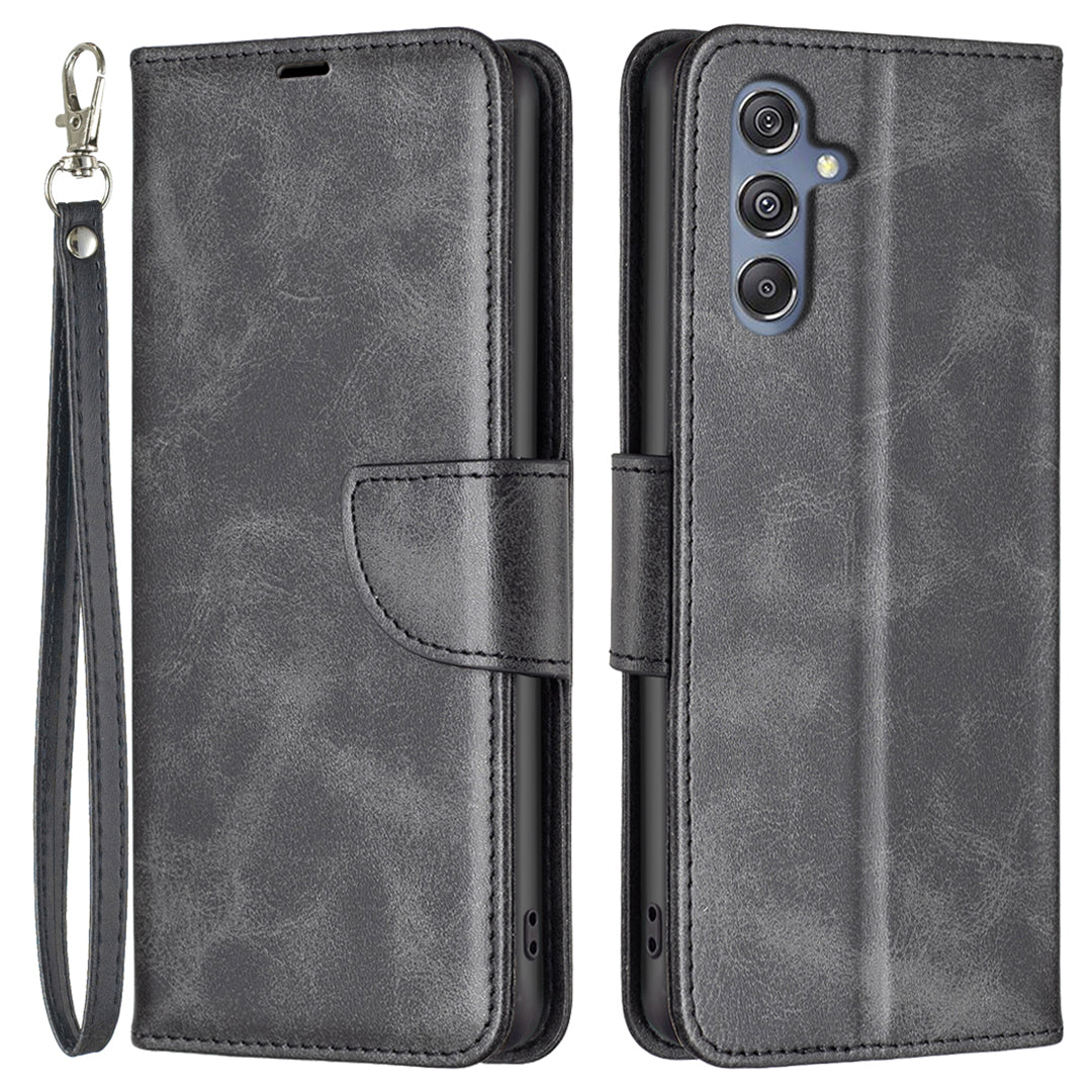 Phone Case for Samsung Galaxy F34 5G / M34 5G , Solid Color Wallet Stand PU Leather+TPU Cover - Black