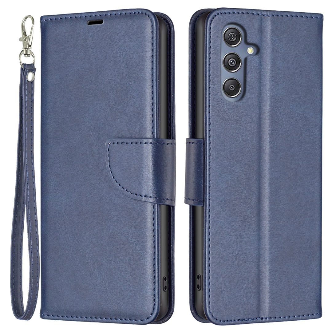 Phone Case for Samsung Galaxy F34 5G / M34 5G , Solid Color Wallet Stand PU Leather+TPU Cover - Blue