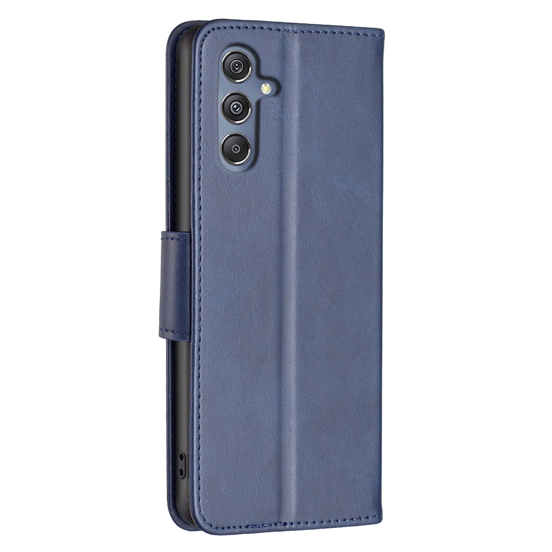 Phone Case for Samsung Galaxy F34 5G / M34 5G , Solid Color Wallet Stand PU Leather+TPU Cover - Blue