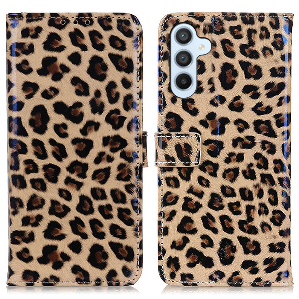 For Samsung Galaxy F34 5G / M34 5G Leopard Pattern Cell Phone Case Anti-Scratch PU Leather Stand Wallet Phone Cover