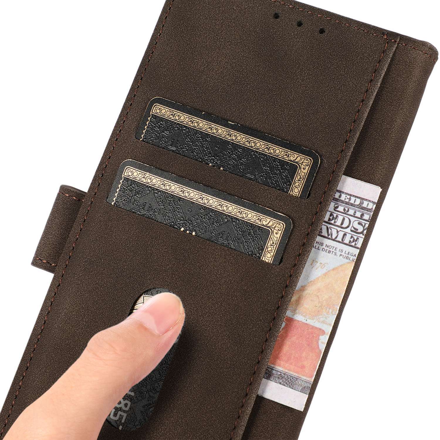 KHAZNEH For Samsung Galaxy F34 5G / M34 5G Wallet Phone Cover Textured PU Leather Stand Anti-drop Case - Brown