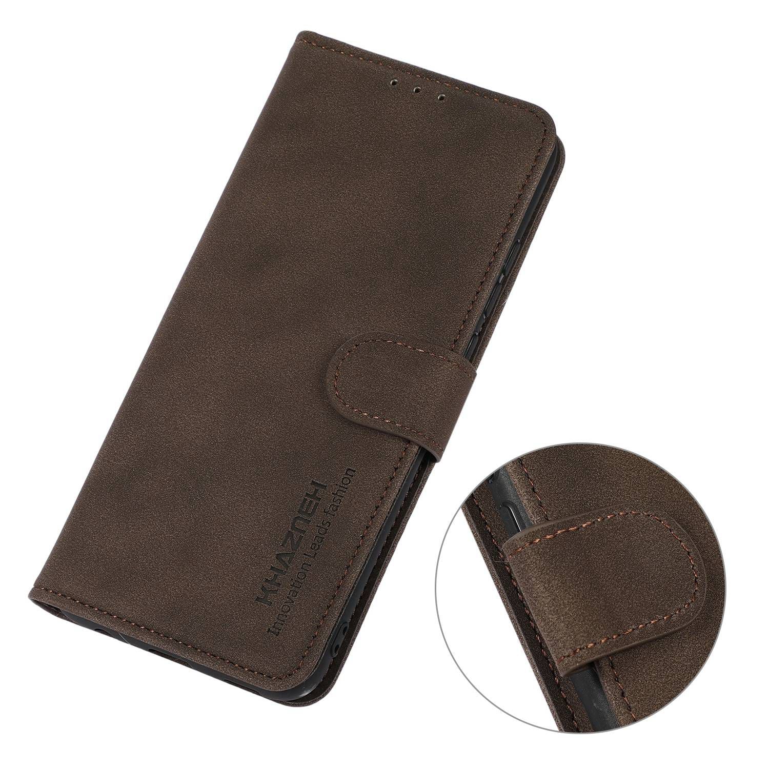 KHAZNEH For Samsung Galaxy F34 5G / M34 5G Wallet Phone Cover Textured PU Leather Stand Anti-drop Case - Brown