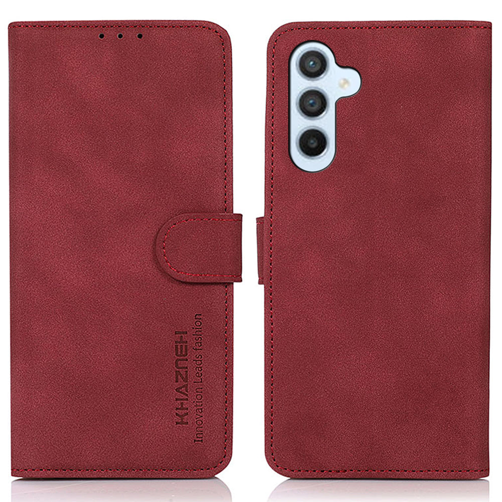 KHAZNEH For Samsung Galaxy F34 5G / M34 5G Wallet Phone Cover Textured PU Leather Stand Anti-drop Case - Red