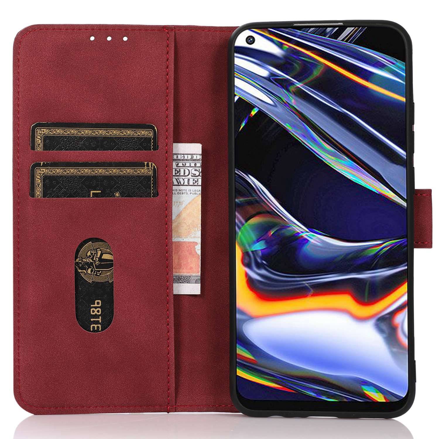 KHAZNEH For Samsung Galaxy F34 5G / M34 5G Wallet Phone Cover Textured PU Leather Stand Anti-drop Case - Red