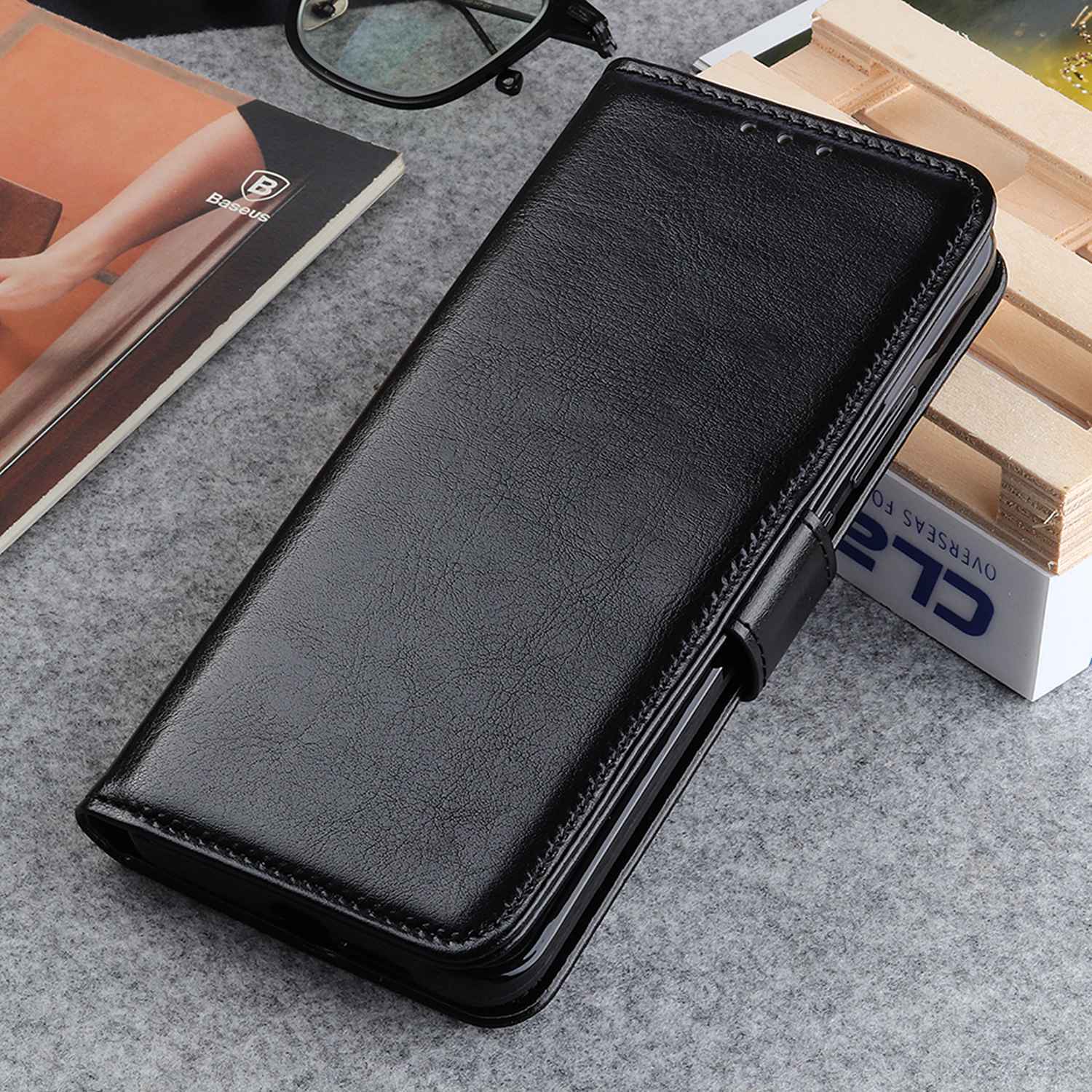 For Samsung Galaxy F34 5G / F34 5G / M34 5G PU Leather Stand Phone Case Crazy Horse Texture Wallet Cover - Black