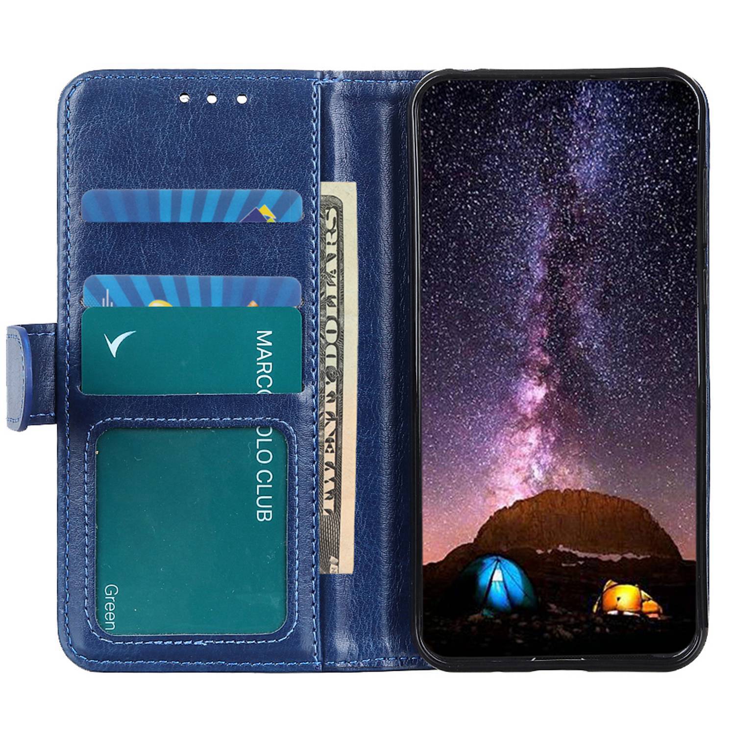 For Samsung Galaxy F34 5G / F34 5G / M34 5G PU Leather Stand Phone Case Crazy Horse Texture Wallet Cover - Blue