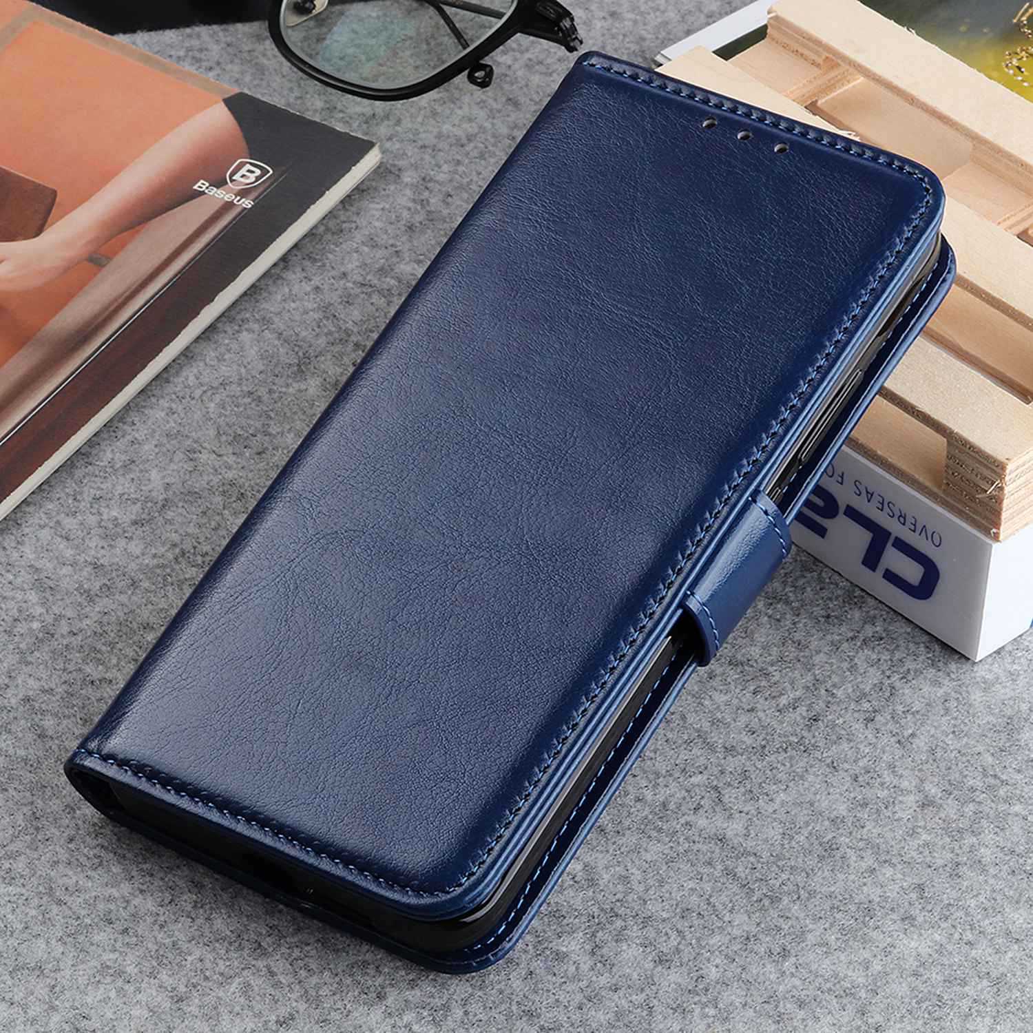 For Samsung Galaxy F34 5G / F34 5G / M34 5G PU Leather Stand Phone Case Crazy Horse Texture Wallet Cover - Blue