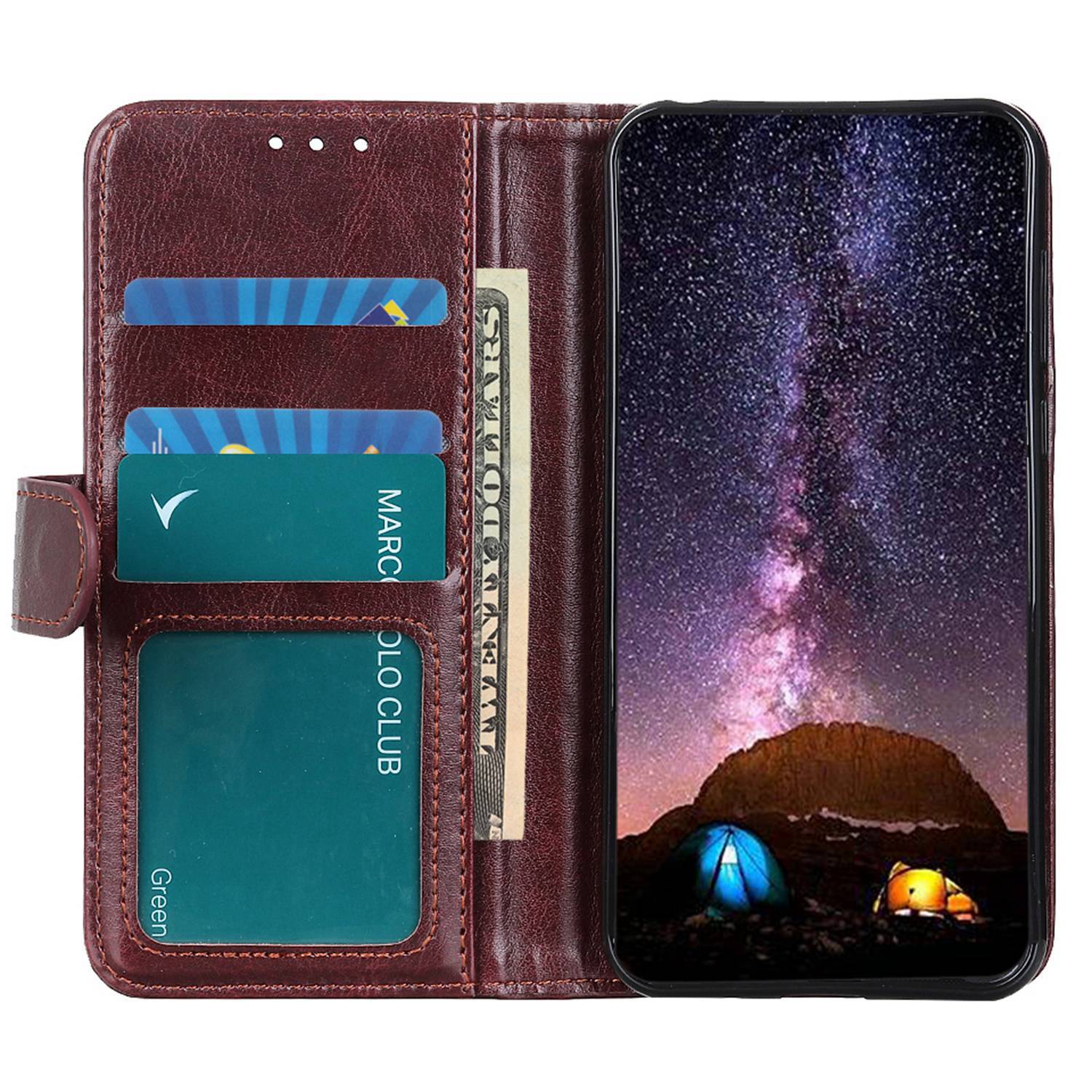 For Samsung Galaxy F34 5G / F34 5G / M34 5G PU Leather Stand Phone Case Crazy Horse Texture Wallet Cover - Brown