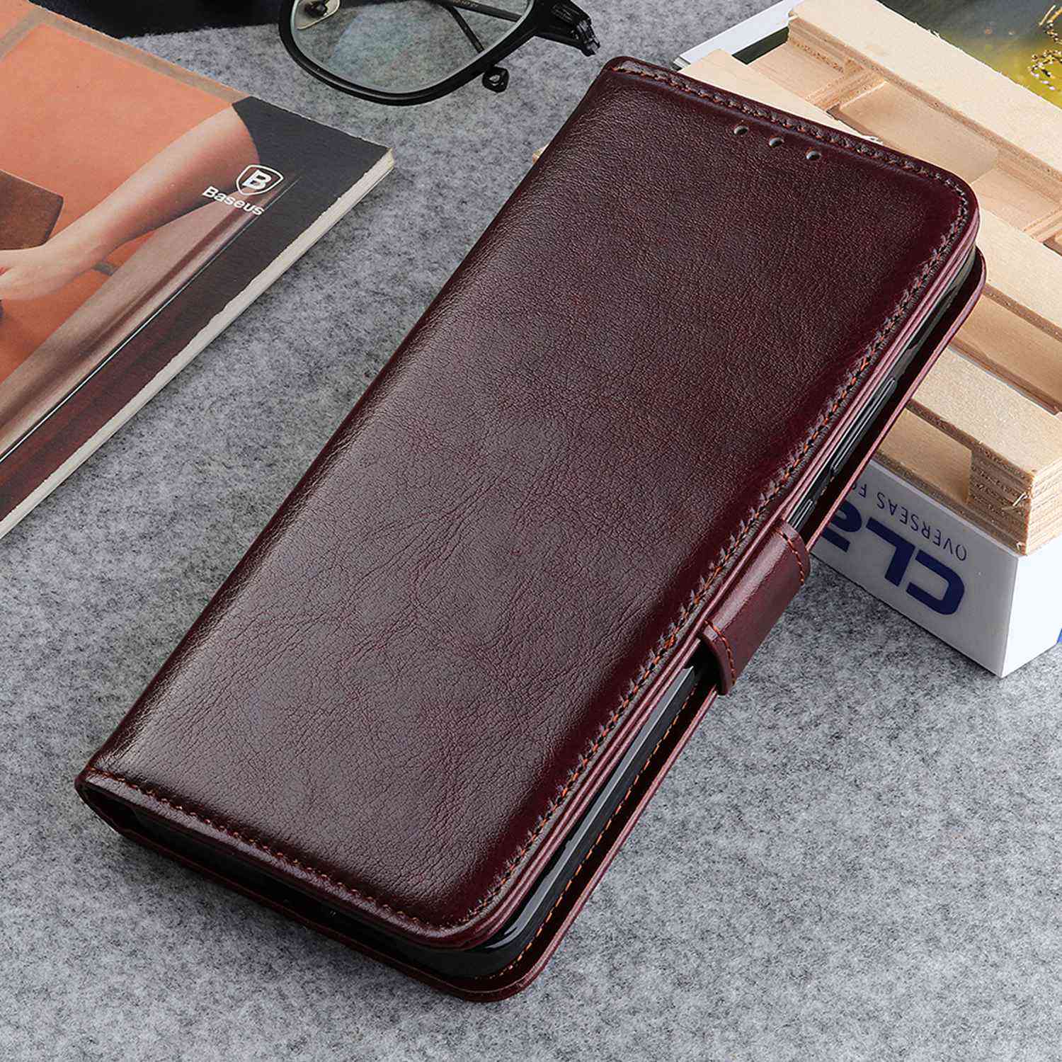 For Samsung Galaxy F34 5G / F34 5G / M34 5G PU Leather Stand Phone Case Crazy Horse Texture Wallet Cover - Brown