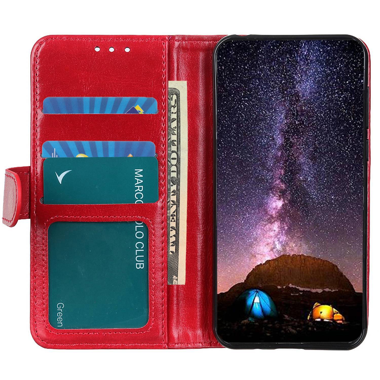 For Samsung Galaxy F34 5G / F34 5G / M34 5G PU Leather Stand Phone Case Crazy Horse Texture Wallet Cover - Red