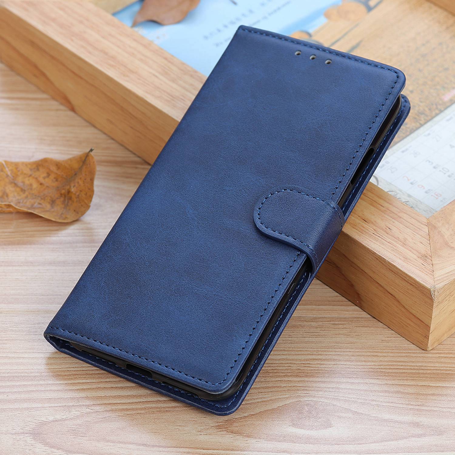 For Samsung Galaxy F34 5G / M34 5G Cowhide Texture Wallet Leather Phone Case Full Protection Stand Cover - Blue