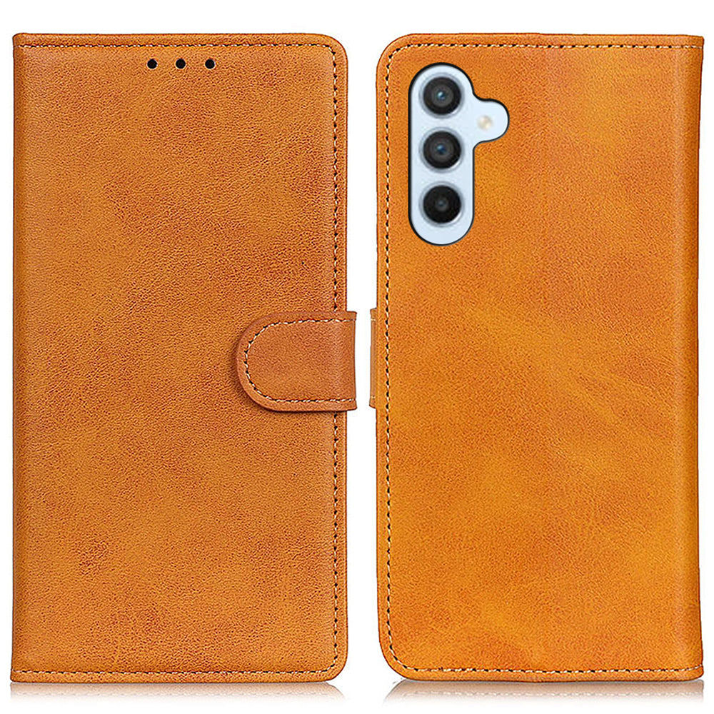 For Samsung Galaxy F34 5G / M34 5G Cowhide Texture Wallet Leather Phone Case Full Protection Stand Cover - Brown