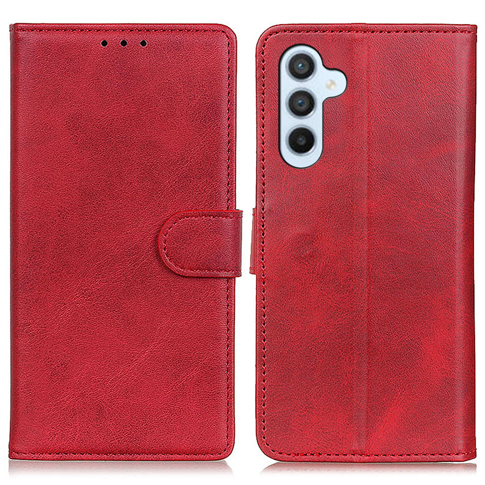 For Samsung Galaxy F34 5G / M34 5G Cowhide Texture Wallet Leather Phone Case Full Protection Stand Cover - Red