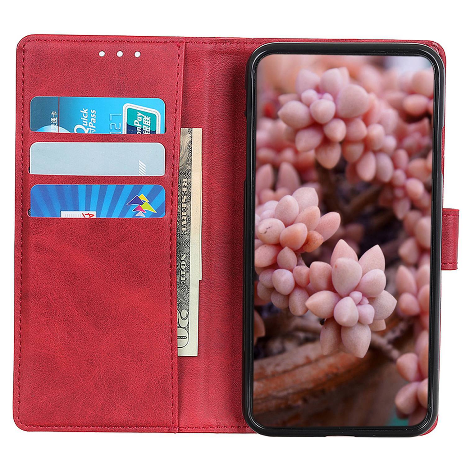 For Samsung Galaxy F34 5G / M34 5G Cowhide Texture Wallet Leather Phone Case Full Protection Stand Cover - Red