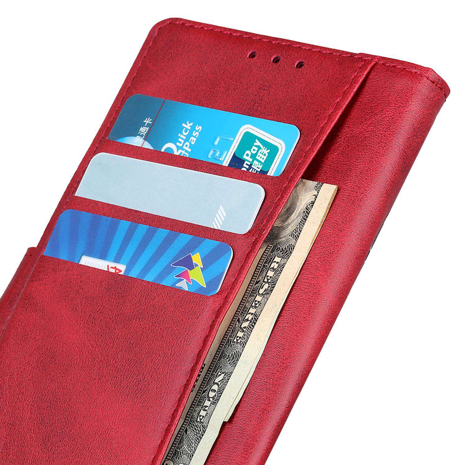 For Samsung Galaxy F34 5G / M34 5G Cowhide Texture Wallet Leather Phone Case Full Protection Stand Cover - Red