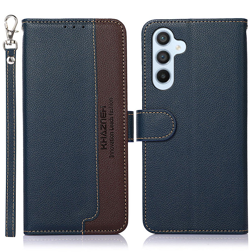 KHAZNEH For Samsung Galaxy F34 5G / M34 5G RFID Blocking Phone Leather Case Wallet Stand Litchi Texture Cover - Blue