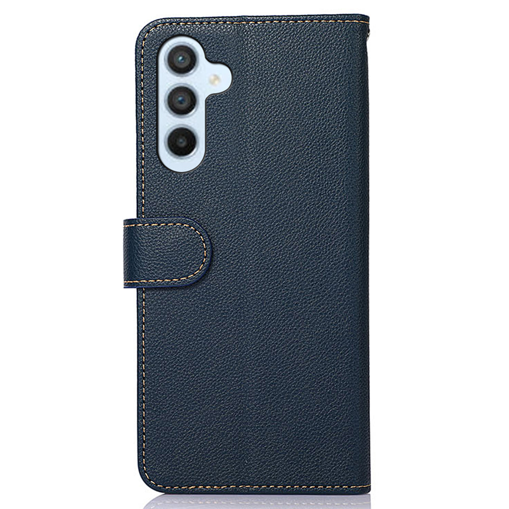 KHAZNEH For Samsung Galaxy F34 5G / M34 5G RFID Blocking Phone Leather Case Wallet Stand Litchi Texture Cover - Blue