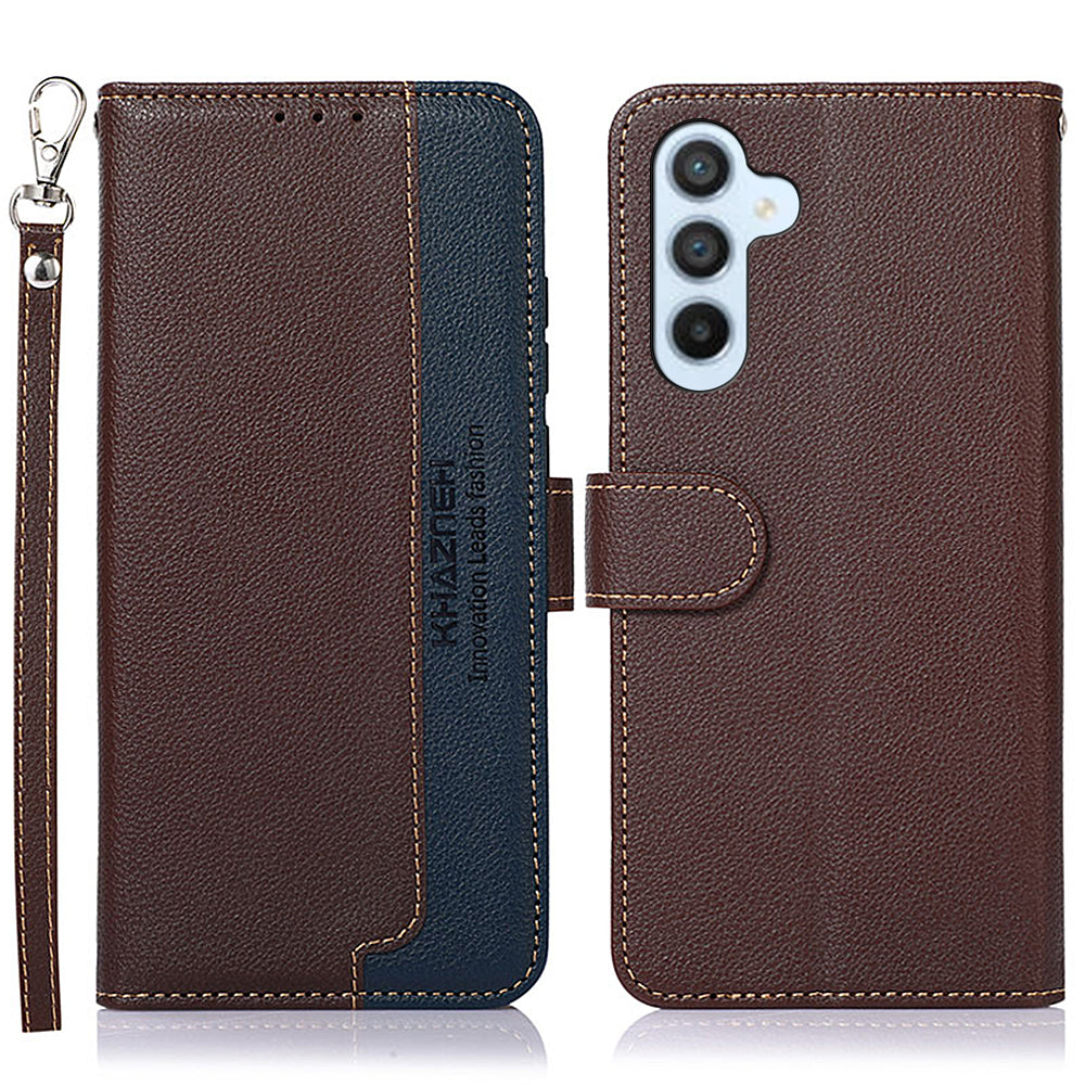 KHAZNEH For Samsung Galaxy F34 5G / M34 5G RFID Blocking Phone Leather Case Wallet Stand Litchi Texture Cover - Brown