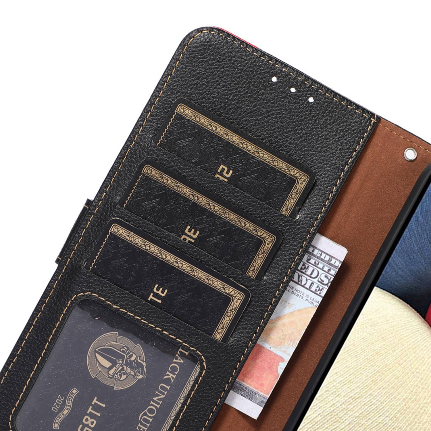 KHAZNEH For Samsung Galaxy F34 5G / M34 5G RFID Blocking Phone Leather Case Wallet Stand Litchi Texture Cover - Black